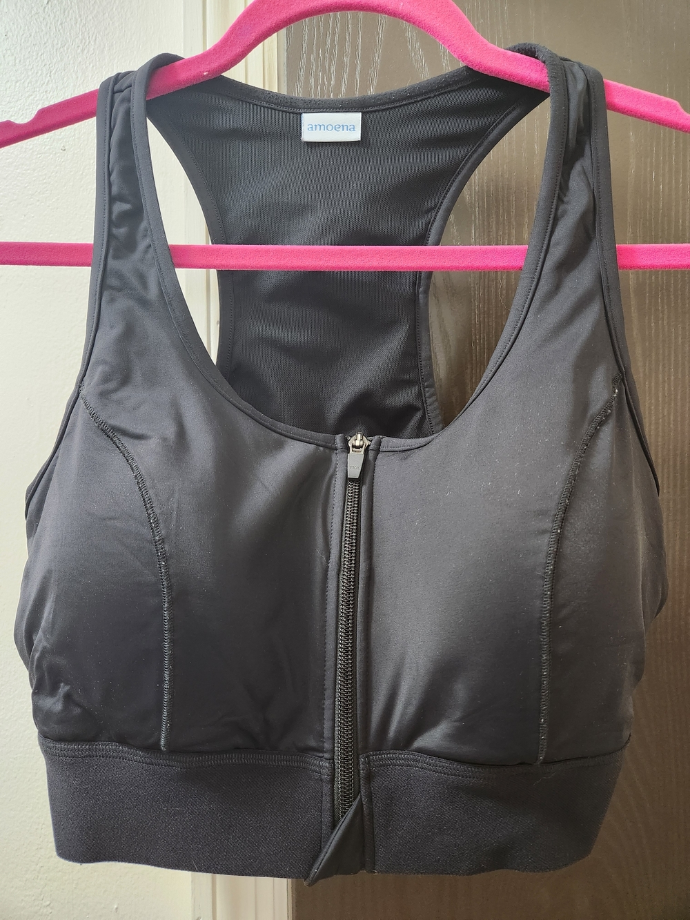 Amoena Black Racerback Front-Zip Sports Bra With Breast Form Prosthetic Pockets
